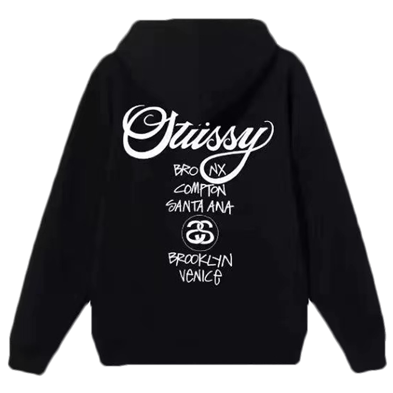 ステューシー スウエットパーカー ジッパー トレーナー STUSSY Zip Up Hoodie World Tour BASIC HOODIE  [並行輸入]