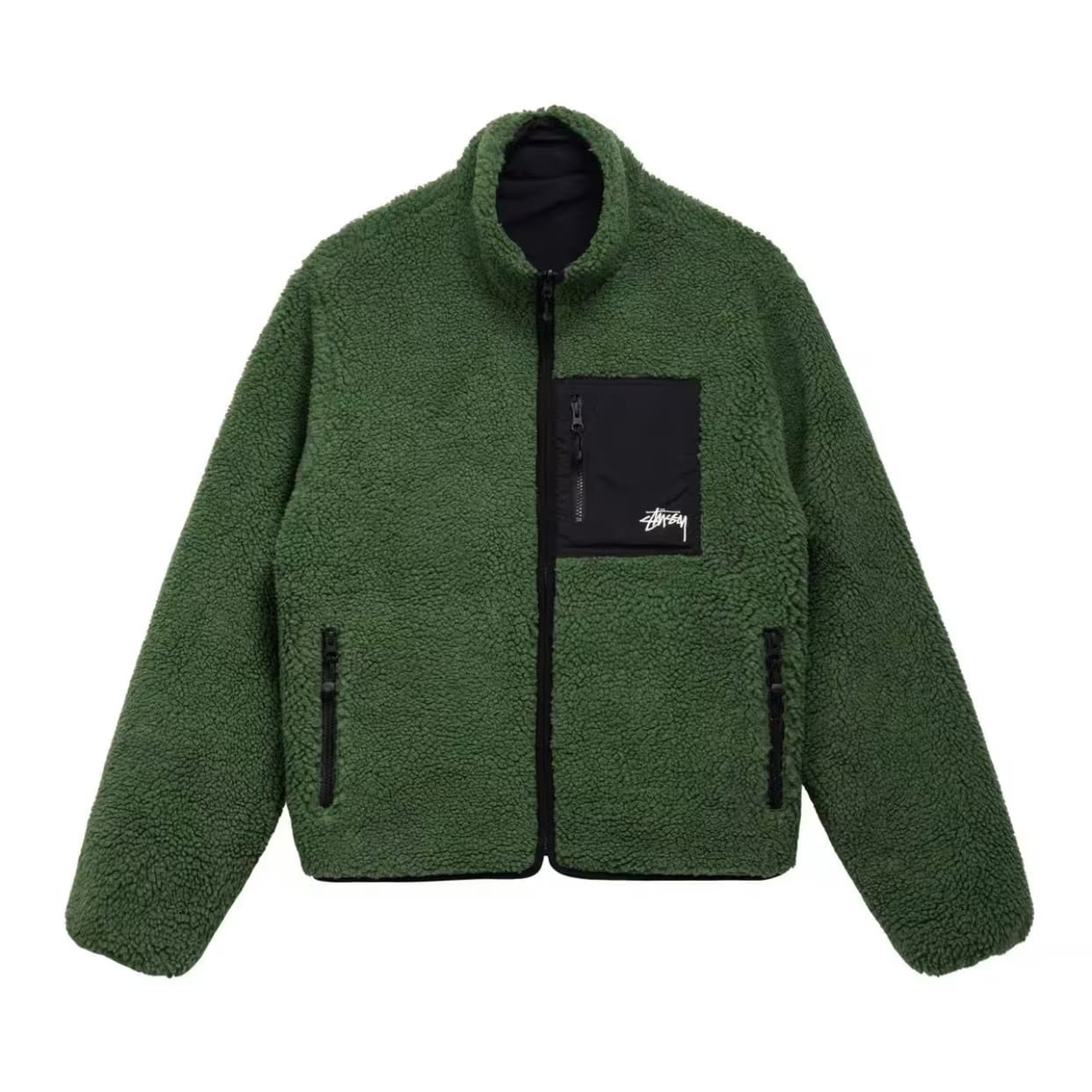 STUSSY SHERPA JACKETステューシー シェルパ ジャケット オリーブ フリース ナイロン リバーシブル ジャケット